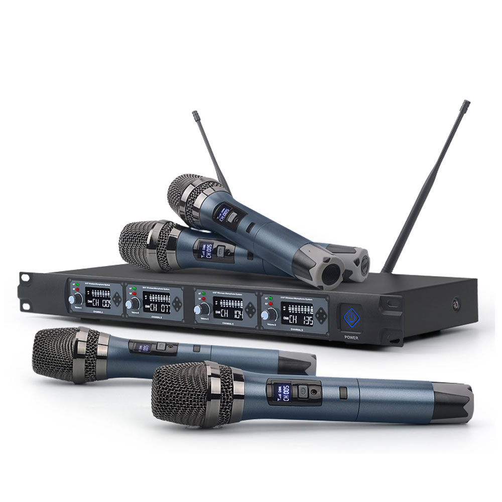 Micrô không dây UHF Tiwa 4 kênh với bốn tay cầm / tai nghe